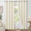 Cream 100% Blackout Curtains for Living Room 84 Inch Length 2 Panels Set, Thermal Insulated Light Blocking Faux Linen Curtains for Bedroom, Bronze Grommet Boho Window Drape Each 52" Wide