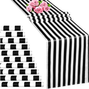 10 Pack Striped Table Runner Polyester Table Decor Classic Black and White Striped Table Runner for Indoor Outdoor Wedding, Birthday Parties, Banquets, Fit Rectange and Round Table(12 x 108 Inch)