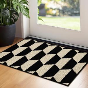 GRANNY SAYS Indoor Doormat, 27" x 17", Non-Slip Front Door Mats, Outdoor Welcome Mat Washable, Low Profile Indoor Mats for Entryway, Floor Inside Back Door Mat (Black/Tan)