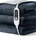 Electric Heated Blanket, Soft Flannel Fabric Heating Blanket Features 5-Level Temperature Adjustment Machine Washable ETL Certified Double-Sided Heating (Blue & White)