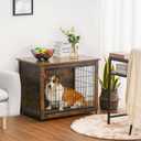 DWANTON Dog Crate Furniture with Cushion, Wooden Kennel Table with Double Doors, Indoor Dog House, Medium Size, 32.5" L, Rustic Brown