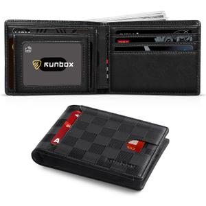 RUNBOX Wallet for Men Slim 11 Credit Card Holder Slots Leather RFID Blocking Small Thin Men's Wallet Bifold Minimalist Front Pocket Large Capacity Gift Box