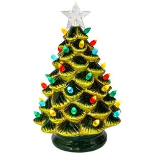 Kurt Adler 12-inch Battery Operated LED Lighted Ceramic Green Tree Table Piece
