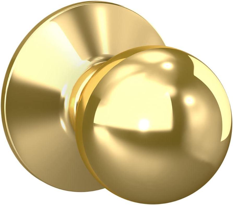 Schlage F10 ORB 605 Orbit Door Knob, Hall & Closet Passage Lock, Bright Brass