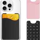Pack of 2, Perfitek Phone Card Holder 2 Pack, Suction Phone Card Holder Mount, Phone Wallet, for iPhone and Android Phones with Glass Backs (Black+Pink)