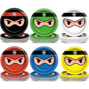 Naozinebi 72PCS Ninja Birthday Plates Karate Party Supplies Ninja Warrior Tableware Master Plates Disposable Paper Dessert Plates for Boys Girls Kids Baby Shower Favors 6.7 * 6.7inch