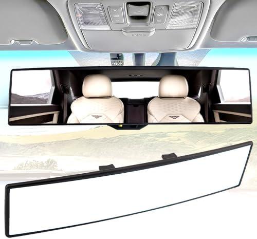 NINGFIST Broadway Rear view Mirror Wide Angle Panoramic Anti Glare Blindspot Accessories Universal Interior Convex Mirror for Car SUV Trucks White