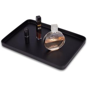 Bathroom Sink Vanity Tray, Large Resin Bathroom Tray, Rectangle Perfume Organizer, Decorative Tray for Vanity Dresser Countertop, Living Room, Kitchen Black