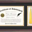 Picrit 11x17 Mahogany Brown Wood Diploma Frame with Tassel Holder for 8.5x11 Certificate/Degree Document with Tempered Glass, Black over Gold Mat