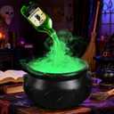 Glow in The Dark Halloween Cauldron with Mist Maker, Floating Magic Potion Bottles - DIY Witch Cauldron Set for Spooky Party Decor, Witches Kitchen & Gothic Home