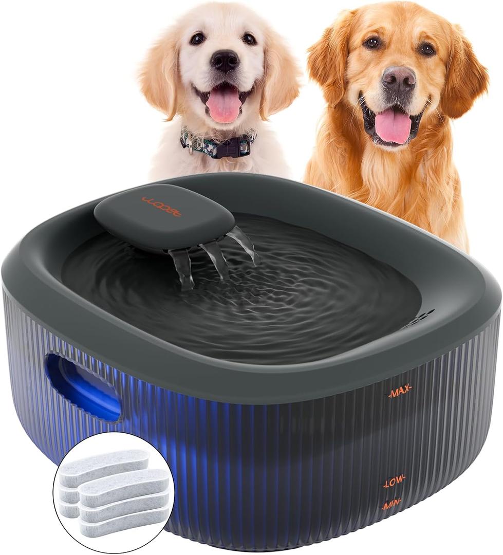 WOPET Dog Water Fountain for Large Dogs, 6L/205oz/1.7Gal Automatic Dog and Cat Water Fountain, Dog Water Dispenser with 6 Filter, Ultra-Quiet Pump (Charcoal Dog Fountain+6 Filters)