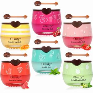 6 PCS Bee Lip Balm Lip Mask Honey Pot,Valentines Day Gifts,Propolis Lip Mask Overnight Moisturizing Lip Balm with Stick,Sleeping Lip mask Hydrating Prevention Dry & Cracked,Galentines Day Party Favors (Honey & Strawberry & Watermelon & Apple Lime & Cherry & Mint)