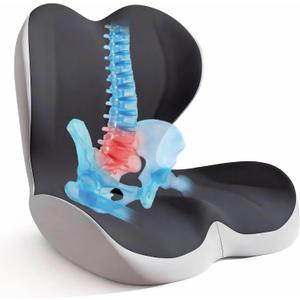 Seat Cushion for Office Chair and Car, Back & Tailbone Pain Relief, Raised Cushion for Back and Butt, Improves Sitting Posture, Ergonomic Memory Foam Lumbar Cushion, Double-Sided Anti-Slip (1 PCS)