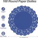 MCEAST 100 Pack Round Blue Paper Doilies 13.5 Inches Lace Place Mats Rustic Scallop Doily Disposable Paper Table Pads for Food Cakes Crafts Party Weddings Tableware Decor, Large
