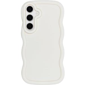 Slim Fit Case for Samsung Galaxy S24 5G, Wave Frame, Cute Soft TPU Thin Protective Phone Cover for Women, Creamy White