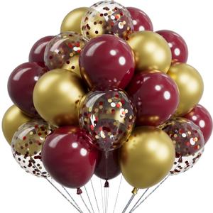 Metallic Burgundy and Gold Balloons 12 Inch 73PCS Gold Maroon Confetti Latex Balloons Shiny Helium Balloon Set for Birthday Party Anniversary Graduation Decorations