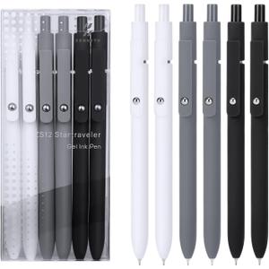 FIOVER Gel Pens,6Pcs Fine Point Smooth Writing Pens 0.5mm Black Gel Ink, High-End Series Ballpoint for Journaling Note Taking, Gifts for Women Men (6pcs-Black, Gray, White)