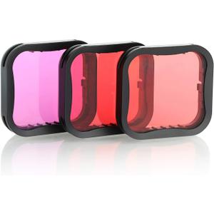 SOONSUN 3 Pack Dive Filter for GoPro Hero 5 6 7 Black Super Suit Dive Housing - Red,Light Red and Magenta Filter - Enhances Colors for Various Underwater Video and Photography Conditions