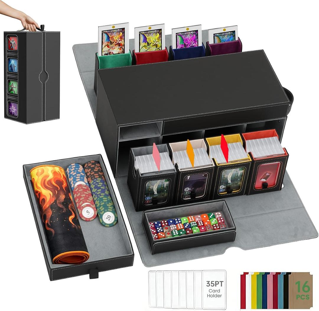 Brobear Commander Deck Box for MTG, 10 IN 1 Card Deck Box with 8 Deck Box Holds 800+ Double-Sleeved Cards, Card Storage Box for MTG with 2 Dice Trays & Display Window for TCG, EDH (Colorful)