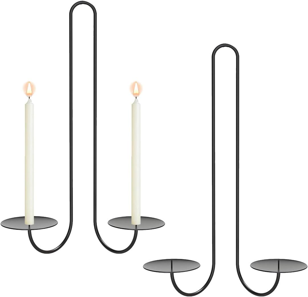 Double Arm Candle Sconces Wall Decor Set of 2, Wrought Iron Wall Candle Holders, Black Candle Sconces for Living Room, Dining Room & Fireplace, Easy Installation, Perfect Housewarming Gift