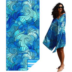 Microfiber Thin Lightweight Beach Towel Sand Free Quick Dry Absorbent Compact Towels for Swimming Pool Camping Beach Accessories Large Easy Pack Travel Things for Vacation Essentials Adult Gift (32x71 inch, Waves Tie Dye)