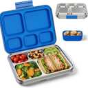 Stainless Steel Bento Lunch Box for Kids & Adults, 5 Compartment Metal Portable Bento Box with Silicone Food Container and Removable Silicone Seal,BPA-Free,School,Office(Blue)