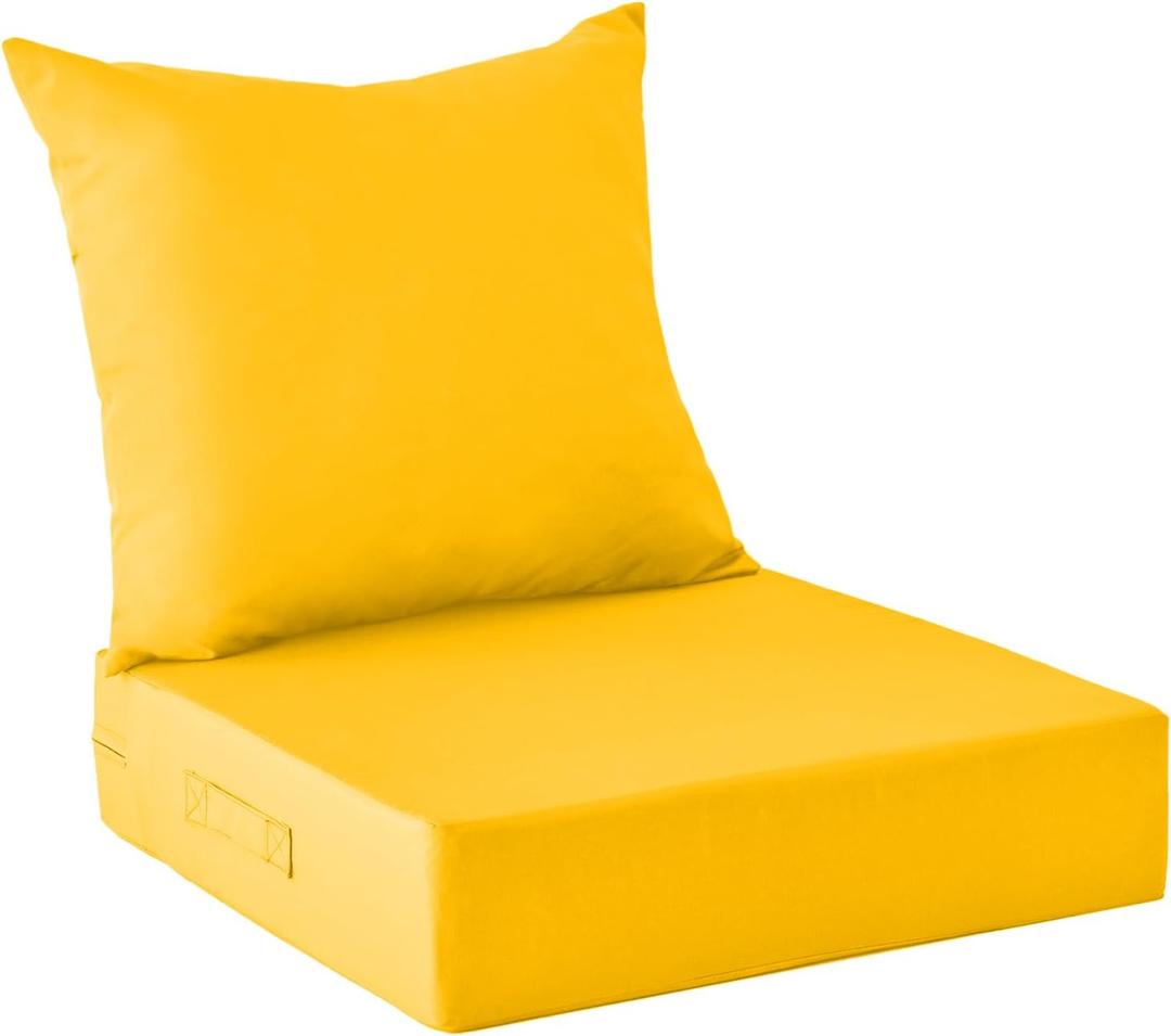 Outdoor Cushions for Patio Furniture,Outdoor Seat Cushion Set 24 x 24 x 5.75 Inch,Waterproof & Fade Resistant Outdoor Chair Cushions,Deep Patio Chair Cushion with Removable Cover,Yellow (24*24+5.75/25*22.5")