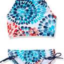 Kanu Surf Girls' Daisy UPF 50+ Beach Sport Halter Tankini 2-Piece Swimsuit (Daisy Red/White/Blue)