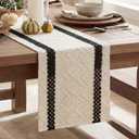 Artoid Mode Black Stripe Woven Table Runner, Seasonal Holiday Hollow Kitchen Dining Table Decoration for Home Party Decor 12x120 Inch