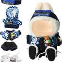 Cloth for Doll, 5-Piece Blue Streetwear Outfit for 17cm &15cm(NO Doll)  Trendy Blue Coordinated Set + Headband + Scarf + Jacket & Pants + Canvas Shoes-Handmade