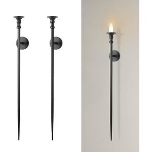 36-inch Large Wall Candle Holder, Black Candle Sconces Decor Set of 2, Retro Chic Wall Candle Sconce for Bedroom, Dining Room, Living Room, Hallway & Stairway