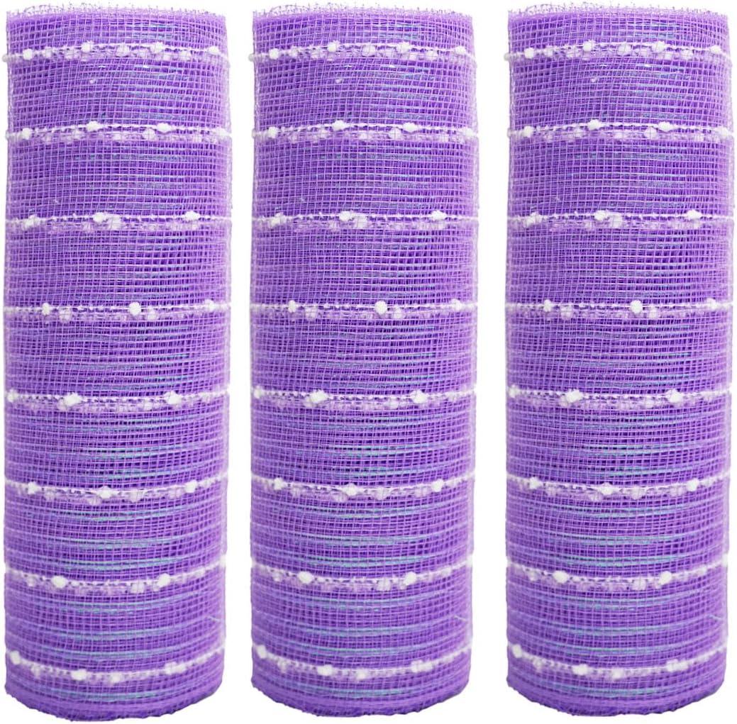 3 Rolls Light Purple Snowball Deco Mesh Ribbon for Wreath Making Supplies, 10 Inch x 30FT Metallic Foil Burlap Deco Mesh Fabric for DIY Crafts Christmas Tree Wreath Swags and Decorating