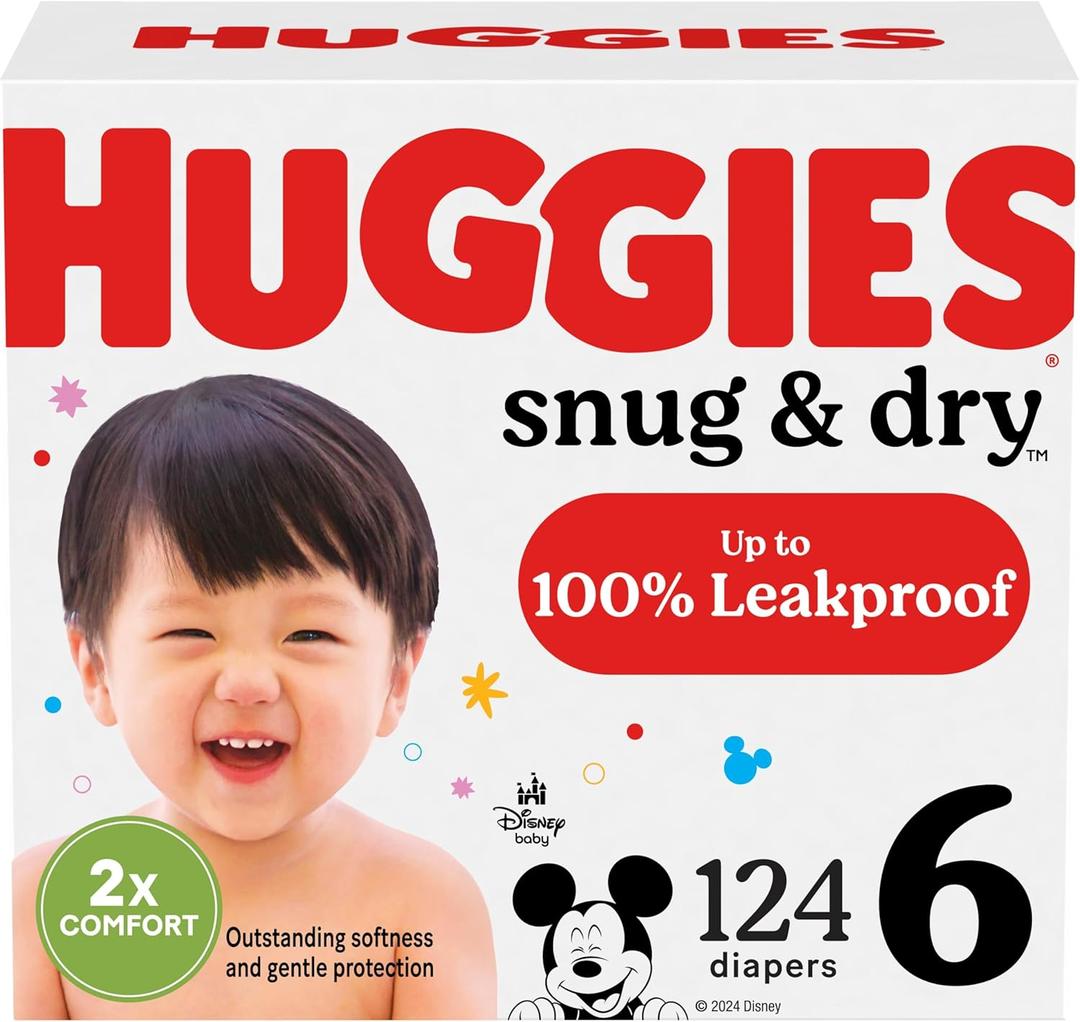 Huggies Size 6 Diapers, Snug & Dry Baby Diapers, Size 6 (35+ lbs), 124 Count (2 Packs of 62)