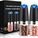 XinXu Gravity Electric Pepper and Salt Grinder Set, Adjustable Coarseness, Battery Powered with LED Light, One Hand Automatic Operation