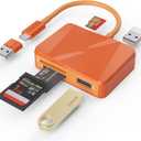 SD Card Reader, 5 in 1 USB-C & USB Card Adapter with SD/MicroSD/MS and Dual USB-A Ports Memory Card Reader for iPhone 17/16/15 Pro Max iPad MacBook Pro/Air M4/M3 Android Phone/Tablet PC (Orange)