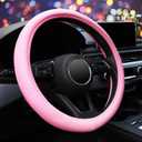 ZHOL Pink Steering Wheel Cover, Universal 15 inch Microfiber Breathable Ice Silk Anti-Slip Car Wheel Protector, Warm in Winter Cool in Summer