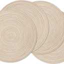 SHACOS Round Braided Placemats Set of 4 Round Table Mats for Dining Tables 15 inch Washable Kitchen Table Place Mats Indoor (Beige, 4)