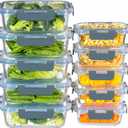MFY 10-Pack Glass Storage Containers with Lids, Glass Meal Prep Containers Set, Airtight Lunch Containers with Lids, Microwave, Oven, Freezer and Dishwasher Safe, Gray, 15.4 inches x 7 inches x 7 inches