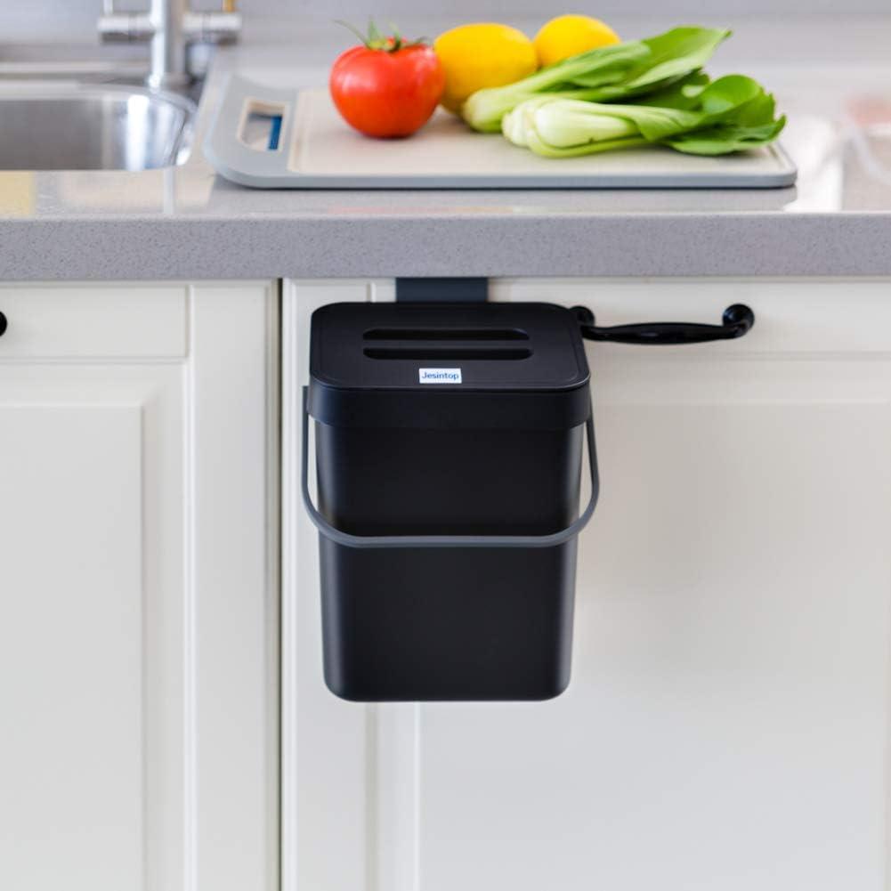 Compost Caddy, Mini Countertop Trash Can, Compact Waste Basket Garbage Can, Compost Caddy Small Trash Bin with Lid for Desk/Office/Kitchen, 3L/0.8 Gal Series, Black