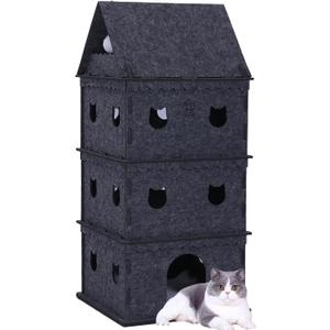 4-Tier Indoor Cat ApartmentCozy Pet Cat Bed, Hideaway, and Sturdy Cat Castle for Multiple and Large Cats (21.8''21.8''49'')