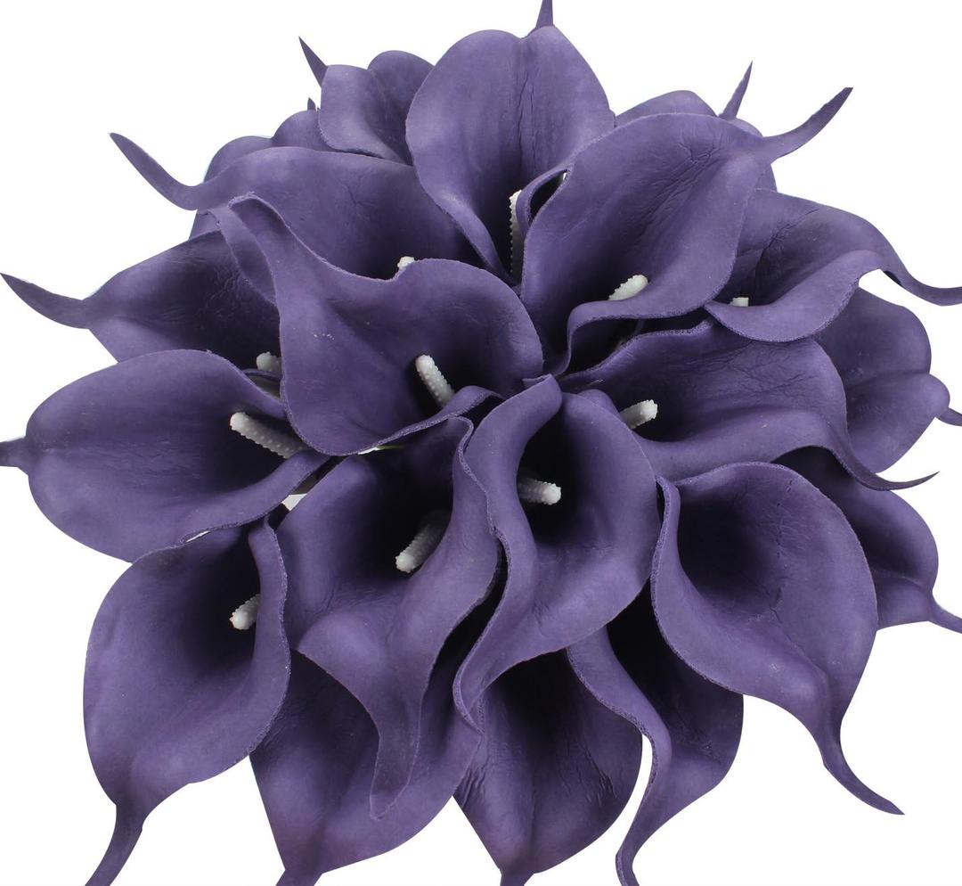 Duovlo 20pcs Calla Lily Bridal Wedding Bouquet Lataex Real Touch Artificial Flower Home Party Decor (Purple)