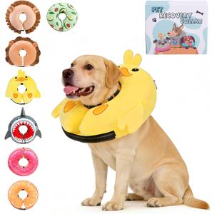 KOOLTAIL Inflatable Dog Cone Collar, Soft Donut E Collar for Dogs After Surgery to Stop Licking Enhanced Alternative, Blow Up Pet Neck Pillow Recovery Adjustable Cone for Dog Cat, Upgrade Size, Duck L (Yellow)