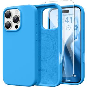 GONEZ Magnetic for iPhone 16 Pro Case, [Compatible with MagSafe] Anti-Scratch Microfiber Lining & Screen Protector, Silicone Camera Control, Shockproof Slim Phone Cover 6.3 inch, Wave Blue