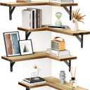 Amada HOMEFURNISHING Corner Floating Shelves, Set of 4 Corner Shelves Wall Mounted, Shelves for Wall Decor, Corner Wood Shelves for Home Decor, Office, Bedroom, Bathroom, Laundry Room, Kitchen