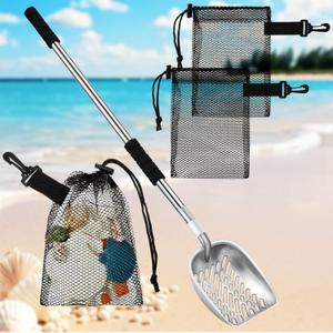 Gisafai 3 Pcs Heavy Duty Sand Flea Rake Beach Sand Sifter Shovel with Mesh Beach Bag Mesh Dipper with Removable Handle Drawstring Bag with Clip Shell Collecting Filter Scooper for Picking up Shells Gisafai 3 Pcs Heavy Duty Sand Flea Rake Beach Sand Sifter Shovel with Mesh Beach Bag Mesh Dipper with Removable Handle Drawstring Bag with Clip Shell Collecting Filter Scooper for Picking up Shells