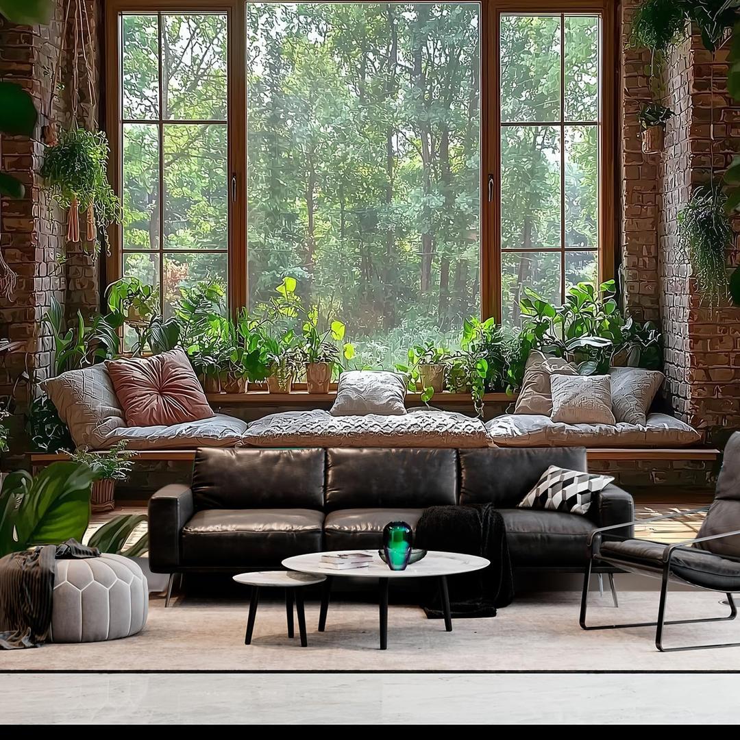 BSFHH Tapestry Nature Scenery Forest Green Tree Stone Rainforest River Jungle Wall Hanging Art Landscape Scene Through Wooden Windows Tapestry for Living Room Bedroom