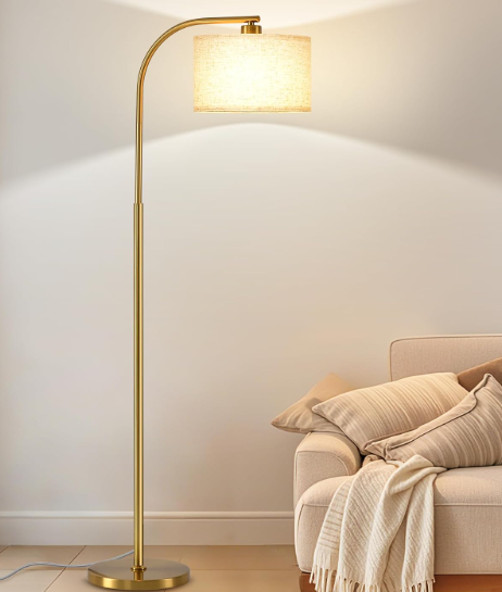 Gold Floor Lamp for Living Room,65'' Modern Standing Lamps with LED Bulb,Elegant Floor Light with Fabric Shade,Tall Lamp for Bedroom Office Study Room Corner Dining Room（Remote not Include）