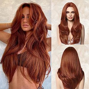 Amazon.com : LONAI Copper Red Wigs for Women 24" Long Red Middle Part Layered Wig Synthetic Hair Wig for Daily Use Party Cosplay 