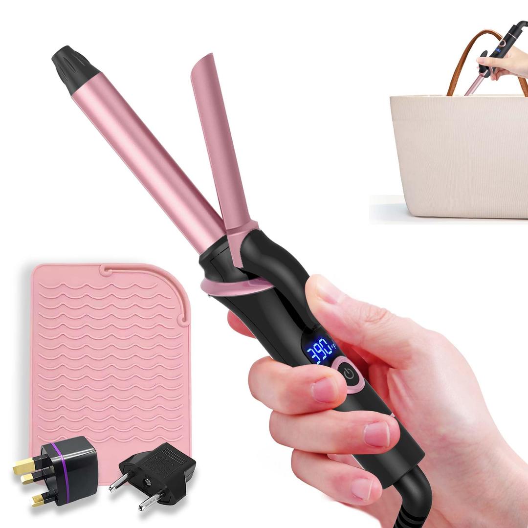 Mini Curling Iron for Short Hair Dual Voltage with European UK Plug Adapter 3/4 Inch Travel Size Small Barrel Curling Iron to Beachy Waves Curls with 30S Fast Heating, 5 Temps for Global