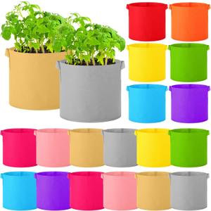 Ziliny Colored Fabric Grow Bags Bulk Colorful Plant Grow Bags Nonwoven Fabric Pots with Handles Seeds Vegetables Tomato Planter Grow Buckets for Outdoor Garden Fruits Flower, 10 Colors(20 Pack, 5 Gal)